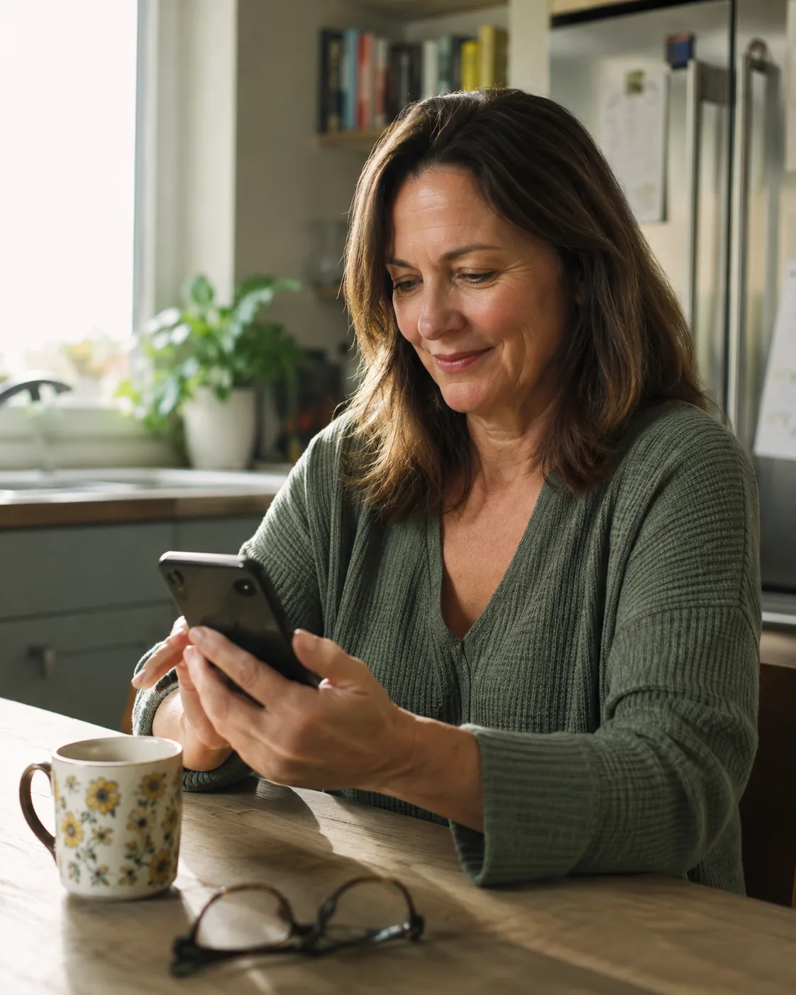 Adult daughter checking in on her mother via phone summary